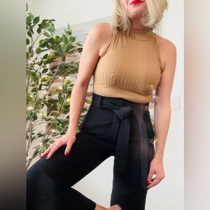 ARITZIA Wilfred Tie-Front Pant Black Size 6 High-Waist Cropped Crepe Jallade